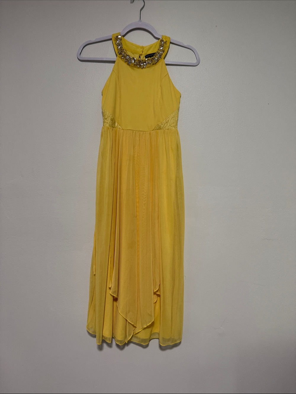 Sequin Hearts Girls Yellow Beaded Halter Gown Dress Formal
